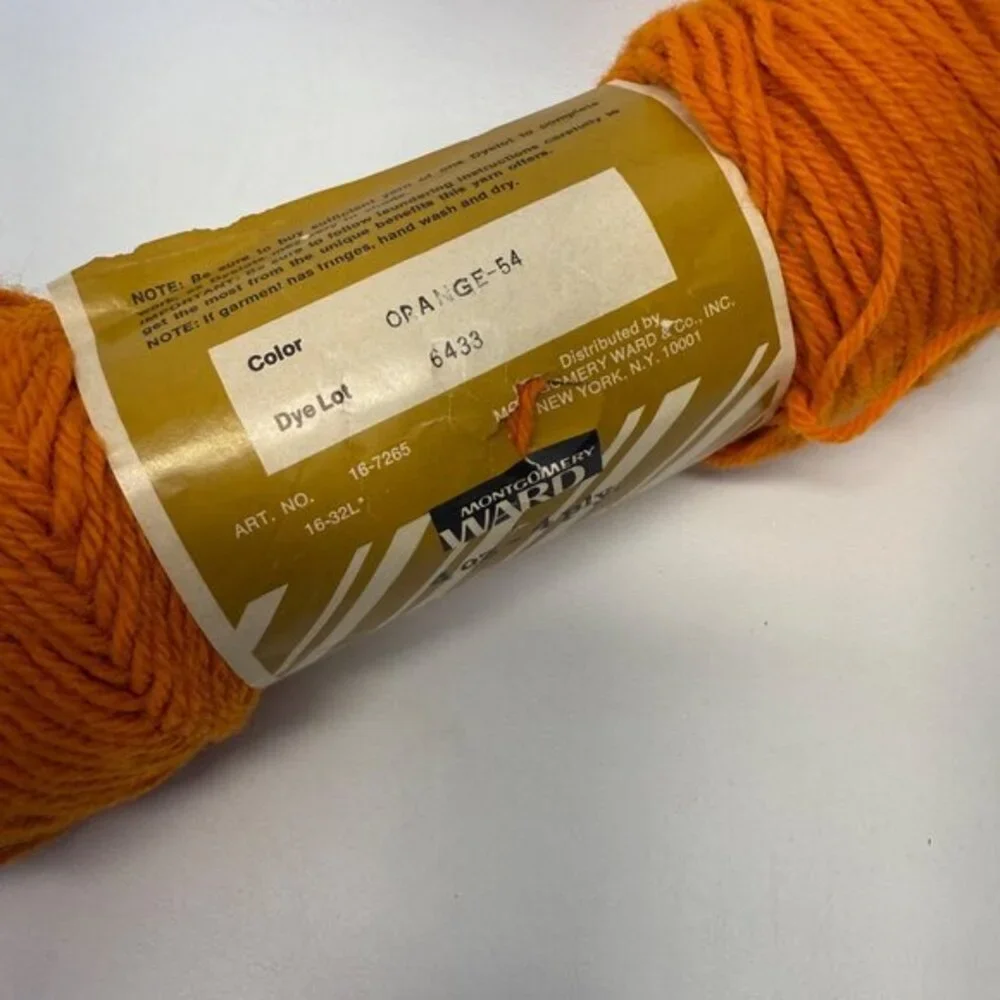 Montgomery Ward Orlon Acrylic Yarn 4-Ply Orange 54,‎ Gold 49, Med Yellow 44